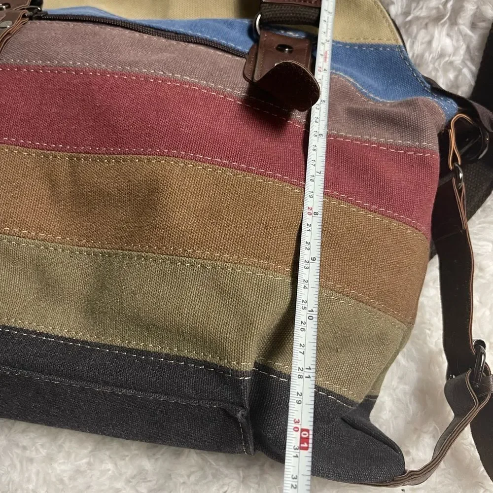 SUNSHINEJING Striped Canvas Tote Crossbody Strap Double Handles